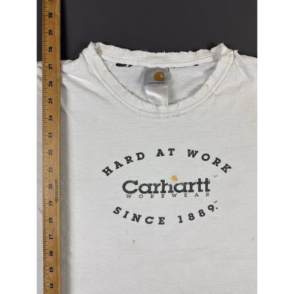 Rare Vintage Y2K Carhartt Hard At Work Thrashed Worn White Shirt Workwear Hype - Picture 15 of 15